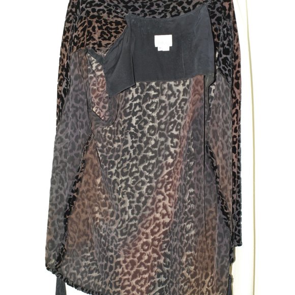 Kay Chapman animal print sheer velvet black tassel open tunic Sz M - Picture 4 of 5